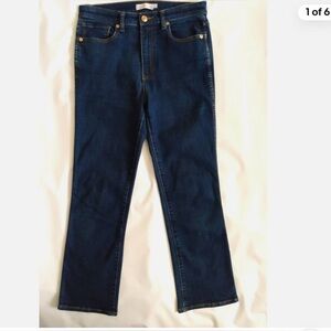 Tory Burch High Rise Dark Wash Ankle Jeans 5 Pocket Zipper Botton Cotton Blend
